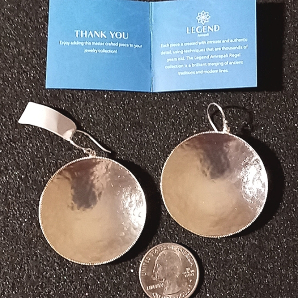 Sterling Silver Large Disc Drop Designer Pierced Earrings